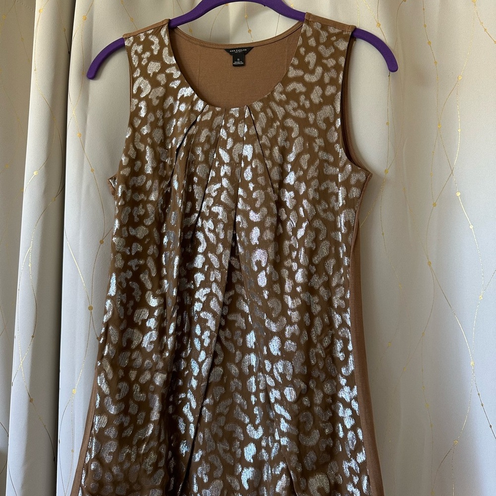 Ann Taylor Brown and Silver Leopard Print Sleeveless Top